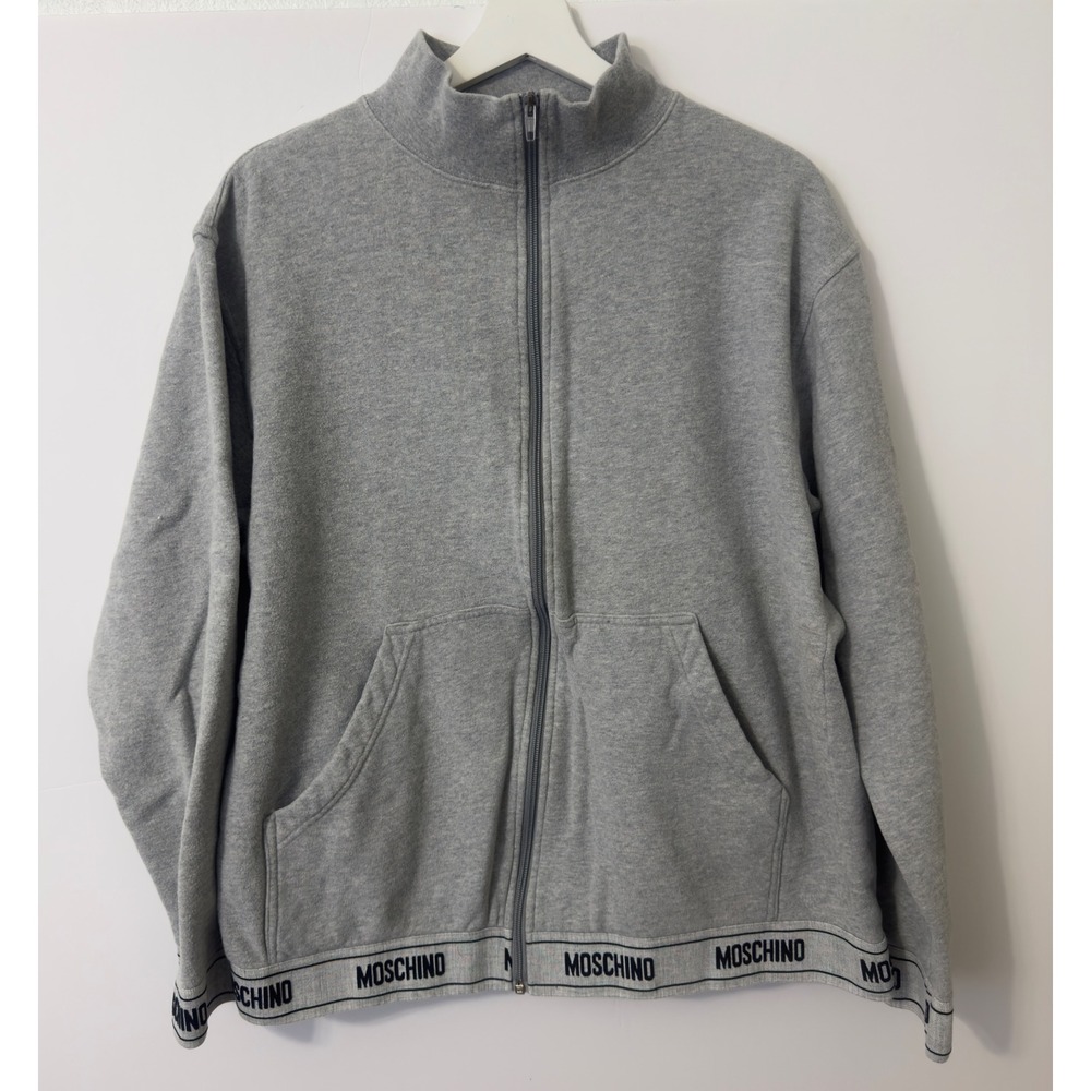 Moschino Underwear Zip Up Sweatshirt Mens XL Gray Logo Tape Made in Italy